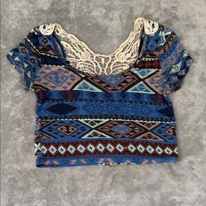 Wet Seal Blue and Brown Tribal Crop Top